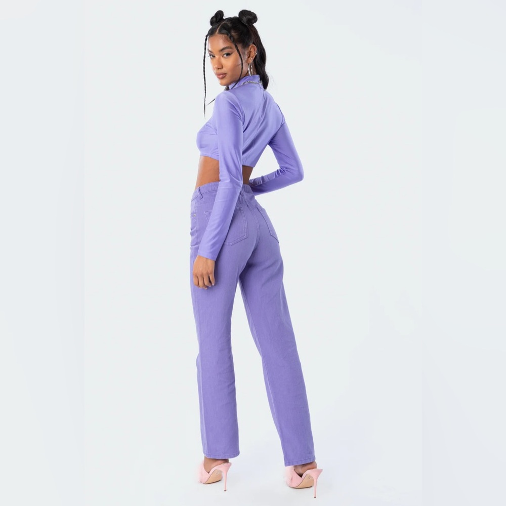 Edikted wide leg purple jeans